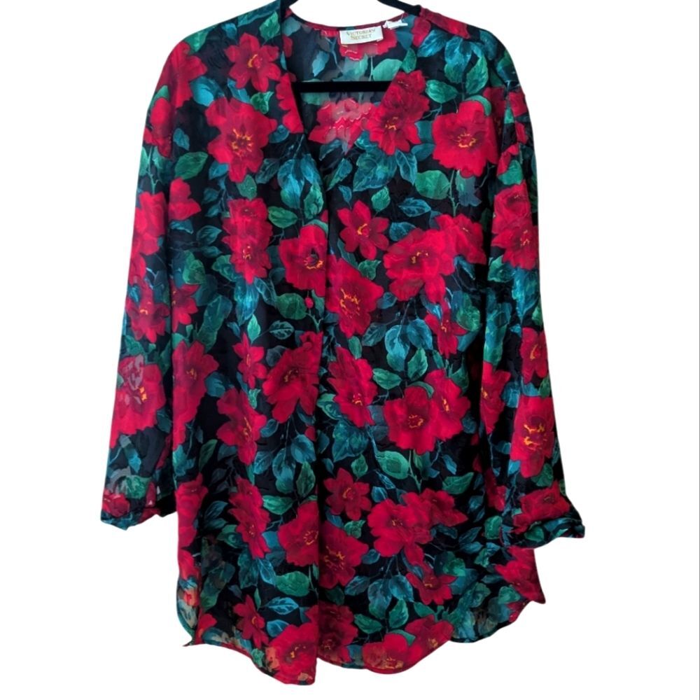 Vintage 90s‎ Victoria's Secret Gold Label Floral Burnout Nightgown Size Large